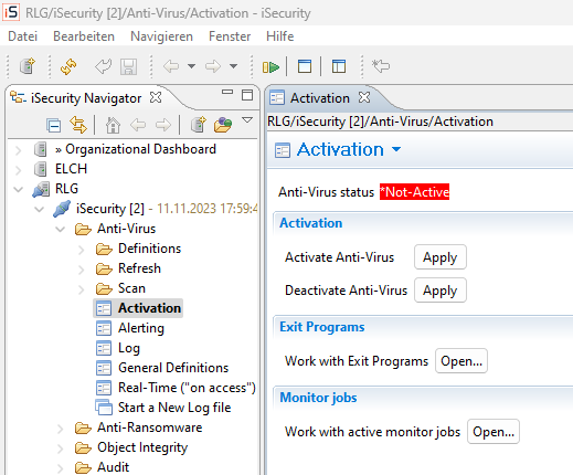 Antivirus – Aktivierung mit Statusanzeige